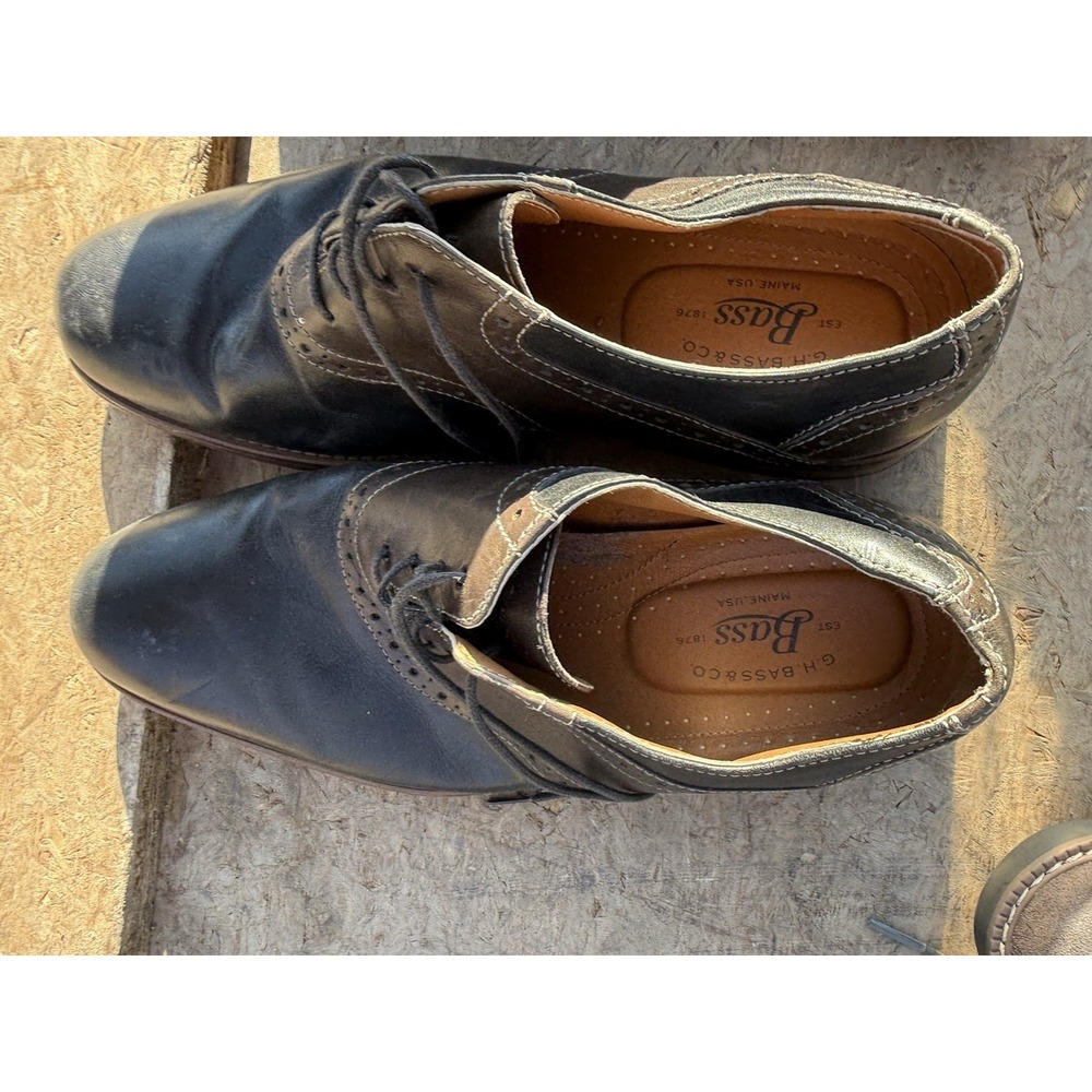 G.H. Bass Bond 9.5M Black Leather Plain Toe Oxford Dress Shoes‎